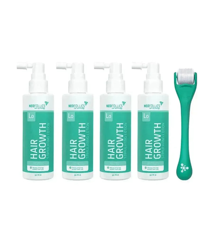 4x Neofollics lotion + gratis scalp roller - Hairgivers