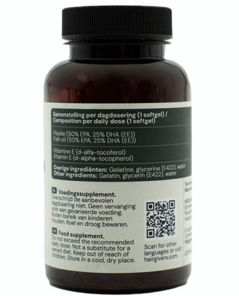Hairgivers Omega 3 supplement 1000 mg | 60 capsules (EPA/DHA) Omega 3 voorkant 60 capsules