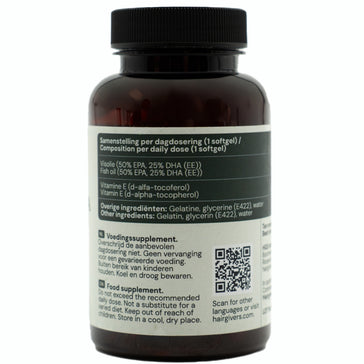 Hairgivers Omega 3 supplement 1000 mg | 60 capsules (EPA/DHA) Omega 3 voorkant 60 capsules