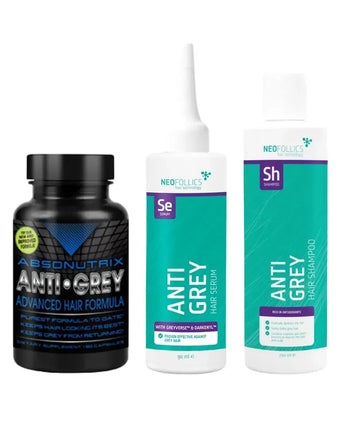 Absonutrix anti-grijs capsules + Neofollics anti-grijs serum & shampoo Absonutrix anti-grijs capsules + Neofollics anti-grijs serum & shampoo - Hairgivers
