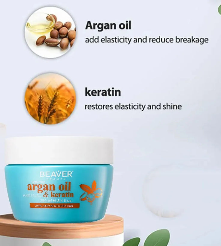 Beaver Argan Oil & Keratin repair haarmasker (250 ml) - Hairgivers