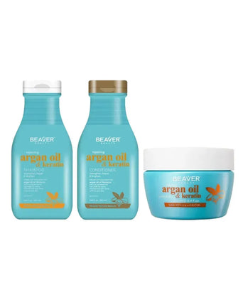 Beaver Argan Oil shampoo + conditioner + masker Beaver Argan Oil & Keratin repairing behandeling - Hairgivers