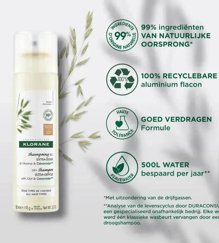 Klorane droogshampoo alle haartypes Havermelk - donker haar (150 ml) - Hairgivers