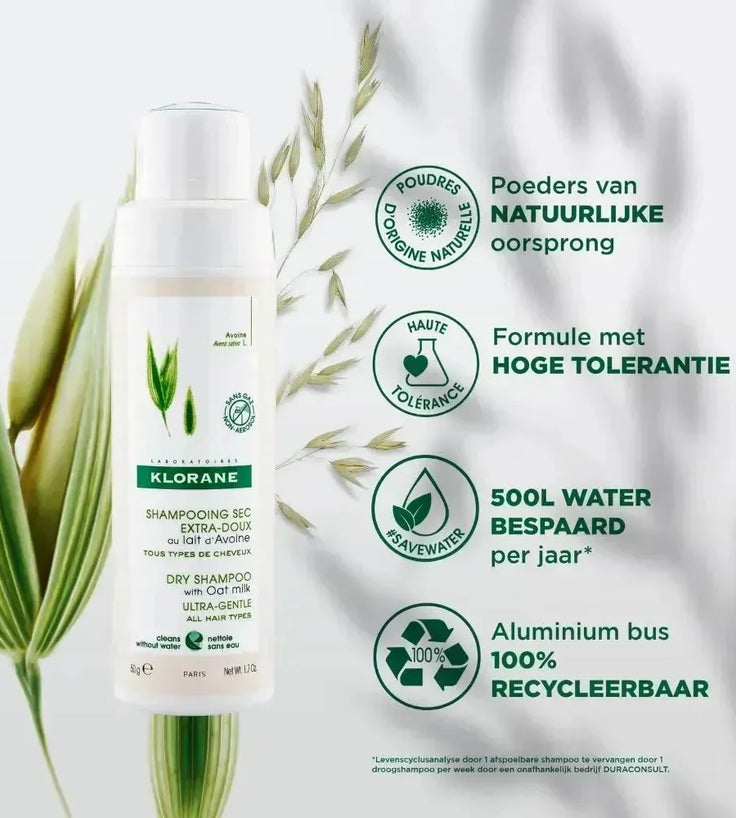 Klorane droogshampoo alle haartypes Havermelk - gasvrij (50 gr) - Hairgivers