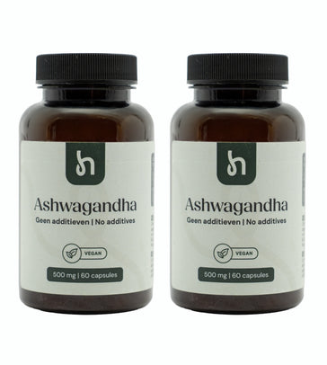 Hairgivers Ashwagandha supplement 500 mg | 120 capsules (vegan) Ashwagandha voorkant 120 capsules