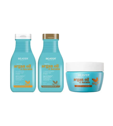 Beaver Argan Oil shampoo + conditioner + masker Beaver Argan Oil & Keratin repairing behandeling - Hairgivers
