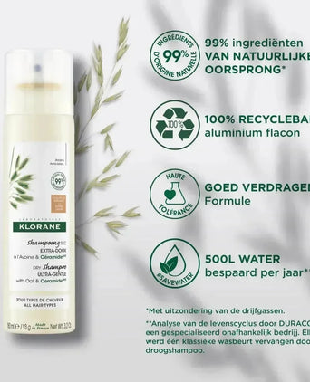 Klorane droogshampoo alle haartypes Havermelk - donker haar (150 ml) - Hairgivers